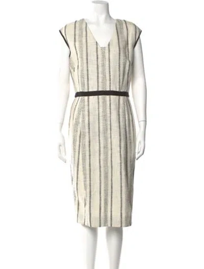 Pre-owned Zero + Maria Cornejo V-neck Midi Length Dress In Neutral