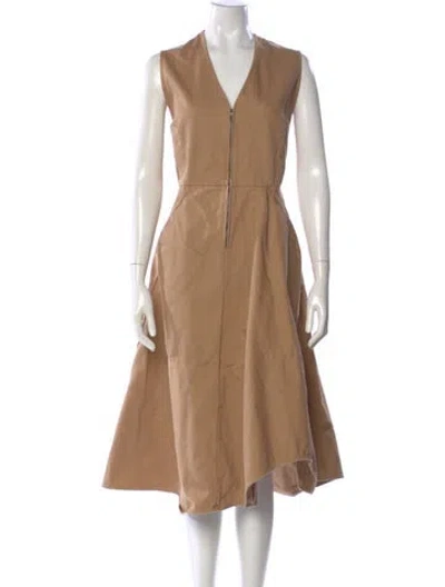 Pre-owned Zero + Maria Cornejo V-neck Midi Length Dress In Neutral
