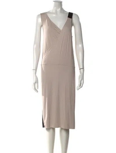 Pre-owned Zero + Maria Cornejo V-neck Midi Length Dress In Neutral