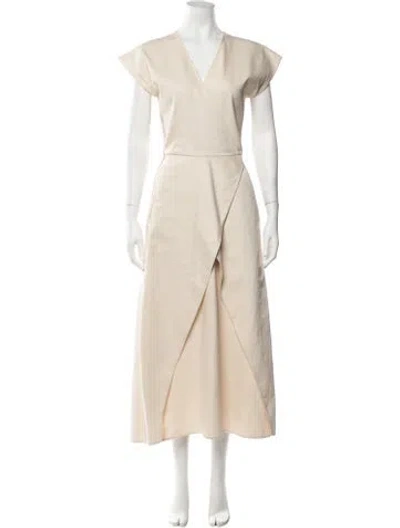 Pre-owned Zero + Maria Cornejo V-neck Midi Length Dress In Neutrals