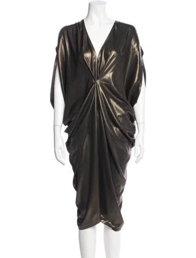 Pre-owned Zero + Maria Cornejo V-neck Midi Length Dress In Silver