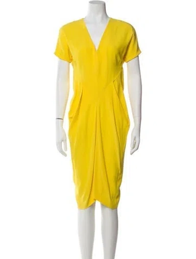 Pre-owned Zero + Maria Cornejo V-neck Midi Length Dress In Yellow