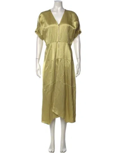 Pre-owned Zero + Maria Cornejo V-neck Midi Length Dress In Yellow