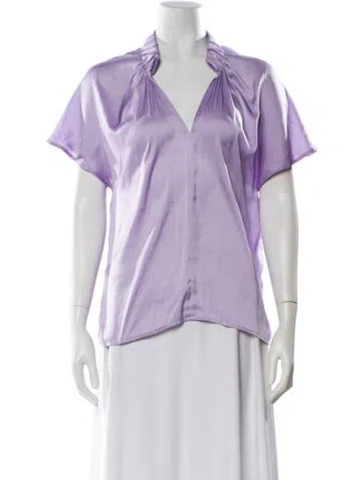 Pre-owned Zero + Maria Cornejo V-neck Short Sleeve Blouse In Purple