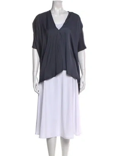 Pre-owned Zero + Maria Cornejo V-neck Short Sleeve Top In Blue