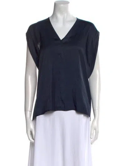 Pre-owned Zero + Maria Cornejo V-neck Short Sleeve Top In Blue