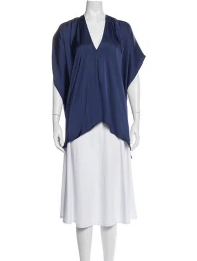 Pre-owned Zero + Maria Cornejo V-neck Short Sleeve Top In Blue