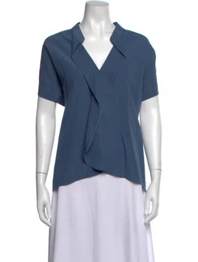 Pre-owned Zero + Maria Cornejo V-neck Short Sleeve Top In Blue