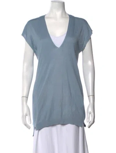 Pre-owned Zero + Maria Cornejo V-neck Short Sleeve Top In Blue