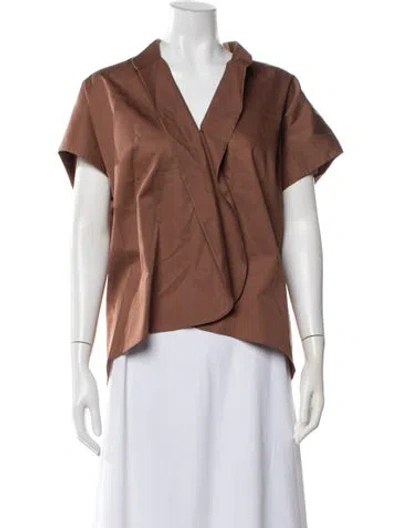 Pre-owned Zero + Maria Cornejo V-neck Short Sleeve Top In Brown