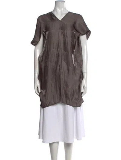 Pre-owned Zero + Maria Cornejo V-neck Short Sleeve Tunic In Brown