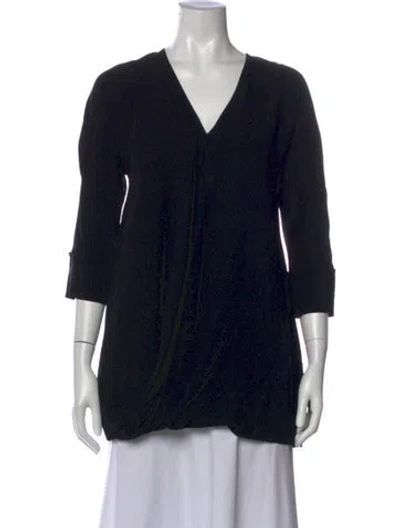Pre-owned Zero + Maria Cornejo V-neck Three-quarter Sleeve Blouse In Black