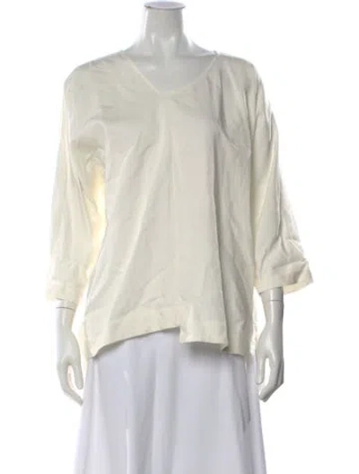 Pre-owned Zero + Maria Cornejo V-neck Three-quarter Sleeve Top In Neutral