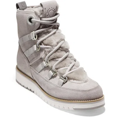 Zerogrand Cole Haan Luxe Womens Suede Shearling Trim Hiking Boots In Gray