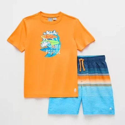 Zeroxposur Big Kid Boys Uv Protection Striped 2-pc. Rash Guard Set In Orange