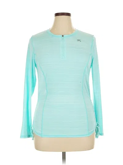 Pre-owned Zeroxposur Long Sleeve Top Teal Keyhole Neckline Tops In Blue