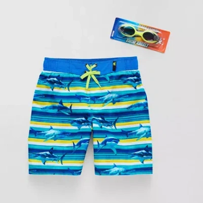 Zeroxposur Shark At The Knee Little & Big Kid Boys Drawstring Waist Quick Dry Waves Board Shorts In Blue