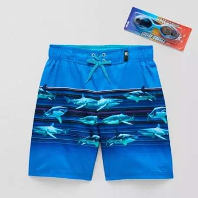 Zeroxposur Shark Little & Big Kid Boys Drawstring Waist Quick Dry Board Shorts In Blue