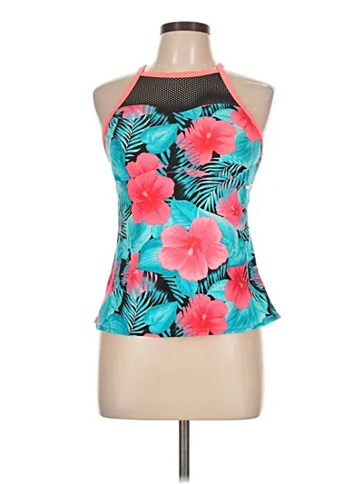 Pre-owned Zeroxposur Tank Top Teal Halter Neckline Tops In Blue