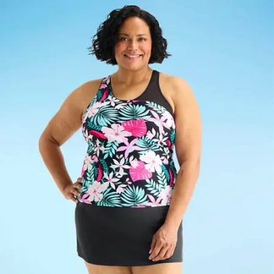 Zeroxposur Womens Built In Bra Floral Plus Tankini Swimsuit Top In Multi