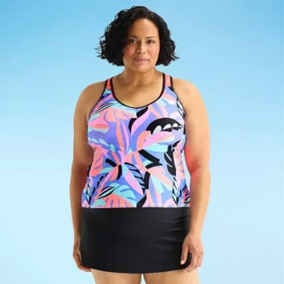 Zeroxposur Womens Built In Bra Plus Tankini Swimsuit Top In Multi