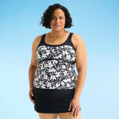 Zeroxposur Womens Comfort Straps Floral Plus Tankini Swimsuit Top In Black