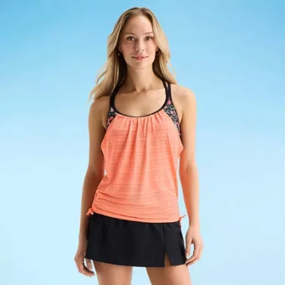 Zeroxposur Womens Floral Tankini Swimsuit Top In Orange