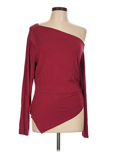 Pre-owned Zesica Long Sleeve Top Burgundy One Shoulder Neckline Tops