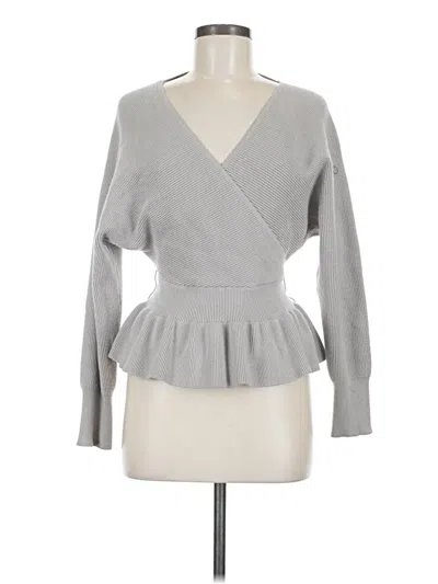 Pre-owned Zesica Long Sleeve Top Gray Plunge Neckline Tops