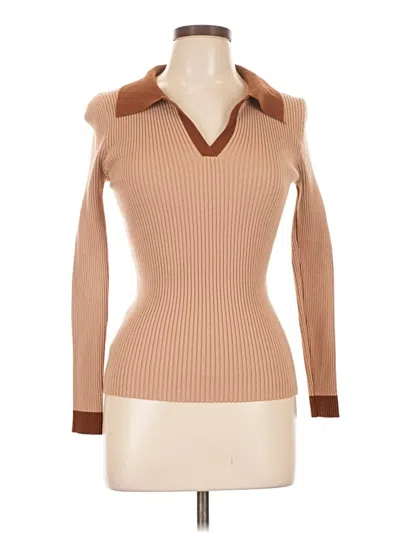 Pre-owned Zesica Long Sleeve Top Tan Collared Neckline Tops In Brown