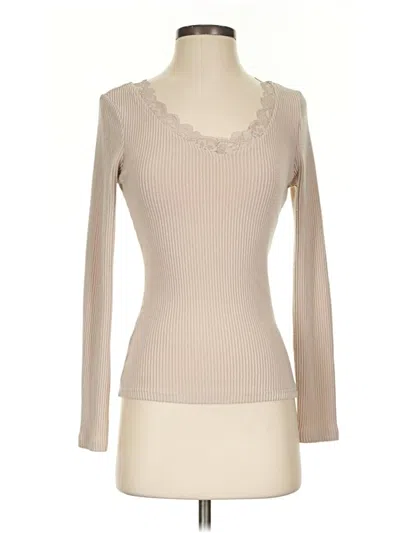 Pre-owned Zesica Long Sleeve Top Tan Sweetheart Neckline Tops