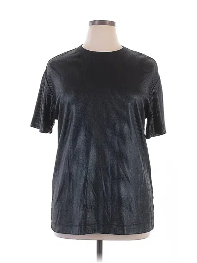 Pre-owned Zesica Short Sleeve Top Black Metallic Pattern Crew Neck Tops