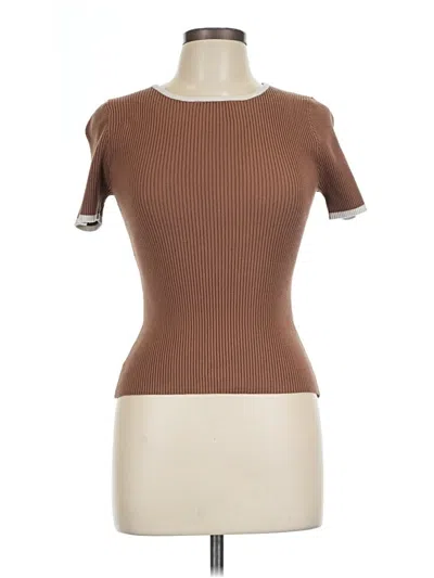 Pre-owned Zesica Short Sleeve Top Brown Mock Neckline Tops