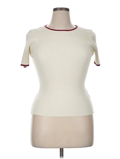 Pre-owned Zesica Short Sleeve Top Ivory Mock Neckline Tops In White