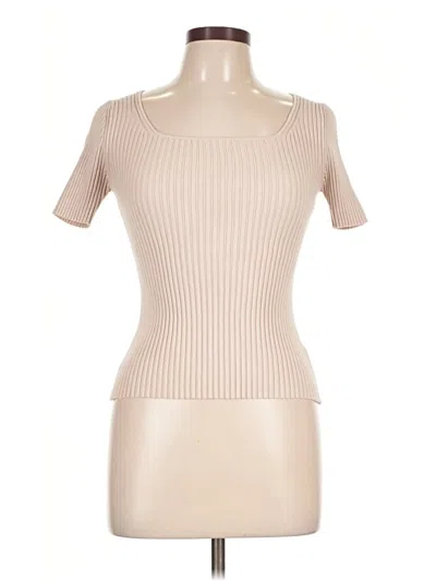 Pre-owned Zesica Short Sleeve Top Tan Keyhole Neckline Tops