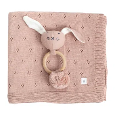 Zestt Organics Baby Knit Blanket & Toy In Dusty Pink In Pattern