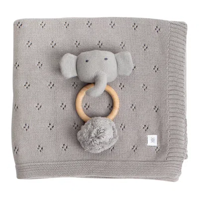 Zestt Organics Baby Knit Blanket & Toy In Gray
