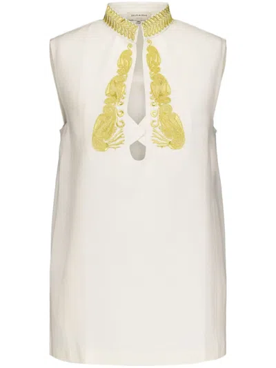 Zeus + Dione Embroidered Sleeveless Top In White