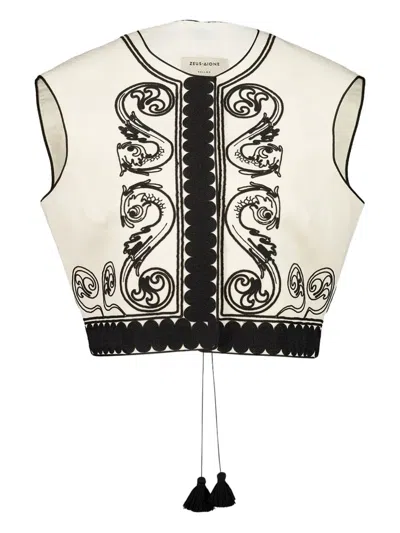 Zeus + Dione Kimata Embroidered Vest In White
