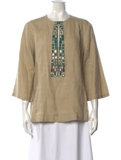 Pre-owned Zeus + Dione Linen Patterned Top W/ Tags In Neutral