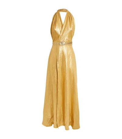 Zeus + Dione Metallic-linen Helios Dress In Gold