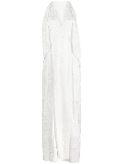 Zeus + Dione Pomaki Floral-embroidered Silk Dress In White