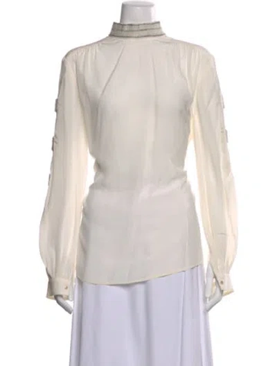 Pre-owned Zeus + Dione Silk Mock Neck Blouse In Neutral