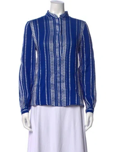 Pre-owned Zeus + Dione Silk Printed Top In Blue