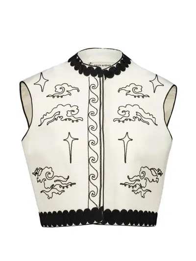 Zeus + Dione Star Embroidered Sleeveless Vest In White