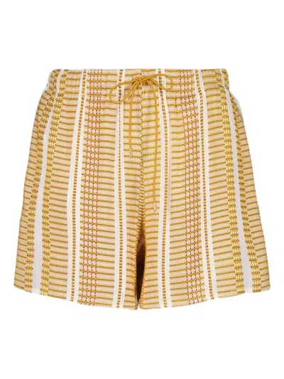 Zeus + Dione Textured-stripe Drawstring Shorts In Brown