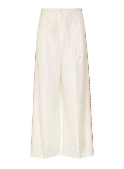 Zeus + Dione Troy Side Stripe Cropped Pant In Ivory/green In Multi