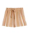Zeusdione Textured-stripe Drawstring Shorts In Brown