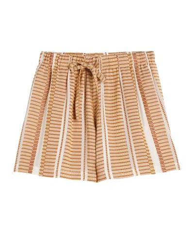 Zeusdione Textured-stripe Drawstring Shorts In Brown