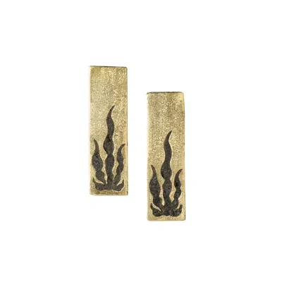 Zeworks Women's Black / Gold Sahara Blues - Oasis Handcrafted Brass Earrings With Lava Stone Inlay In Black/gold